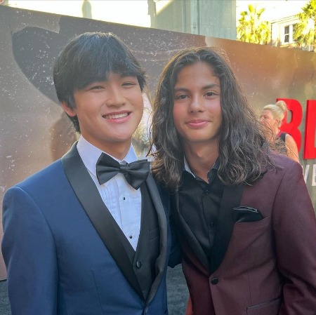 Tristan Pravong with Miguel Mora during the premiere of The Black Phone. 